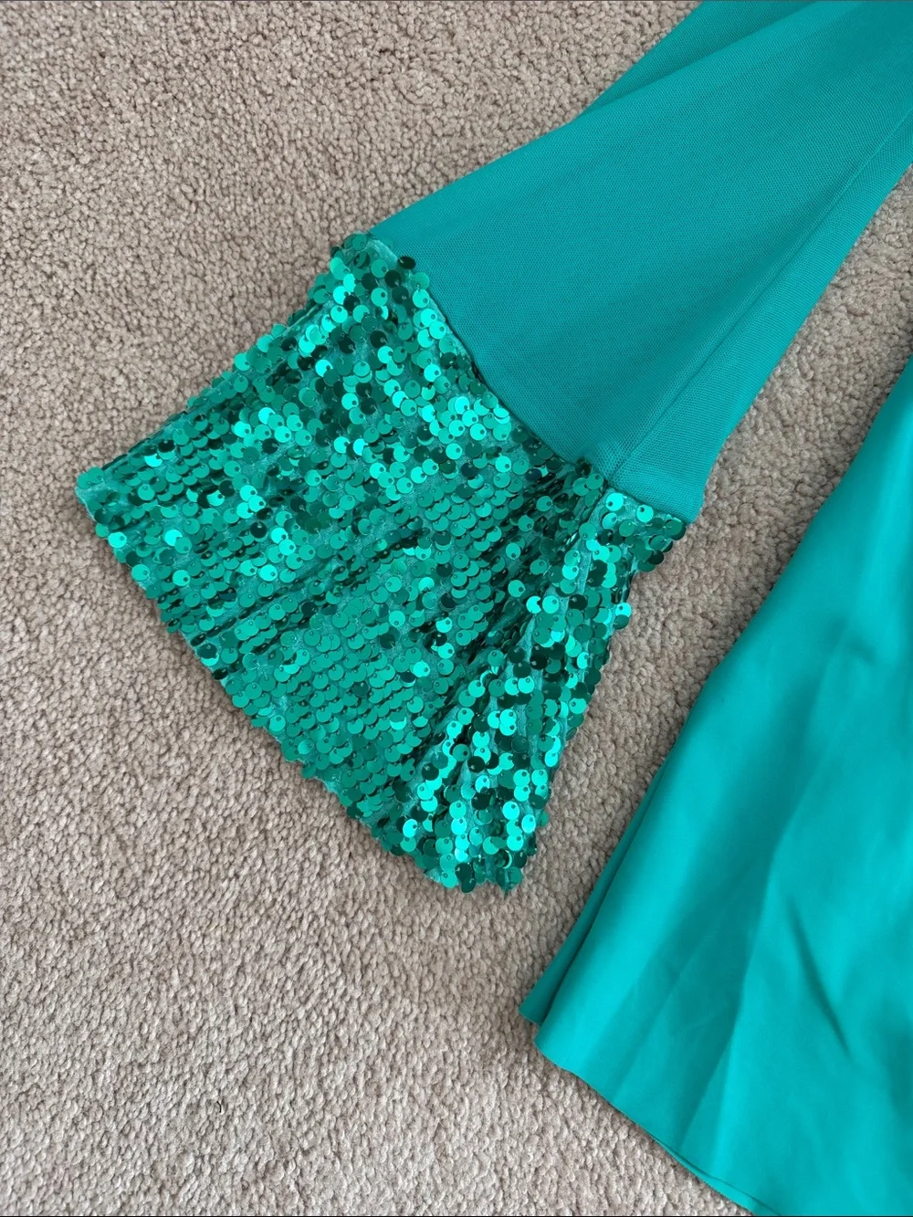Weissman MC medium child - Teal Sequin Long Sleeve dance costume with Headband